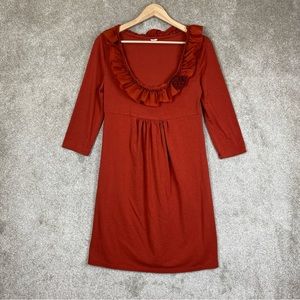J Crew Dress Womens Small Orange 3/4 Sleeve Pullover Stretch Scoop Neck- 9315*